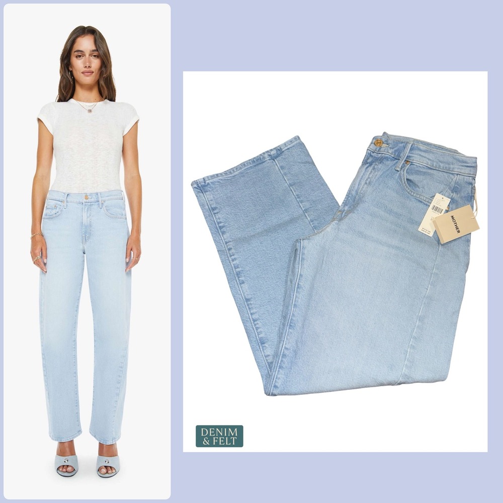 NEW Mother The Mid Rise Half-Pipe Hover Jeans Instant Replay Light Wash Wide Leg